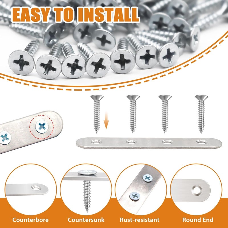 mankk 96PCS Flat Metal Brackets Mending Plate Stainless Steel Flat Straight Brace Brackets Fixed Connecting Plate for Wood Repair Fixing M-G045 - Image 3